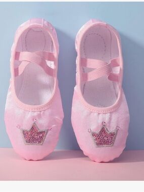 Pink Girls' Ballet Slippers with Crown Accent